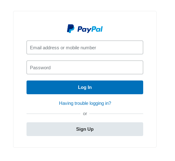 Image of Login Form on Paypal