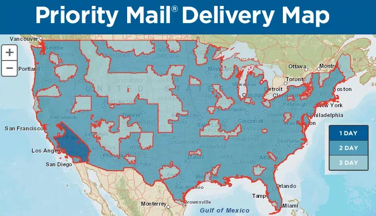 USPS Priority Mail Delivery Map 2023
